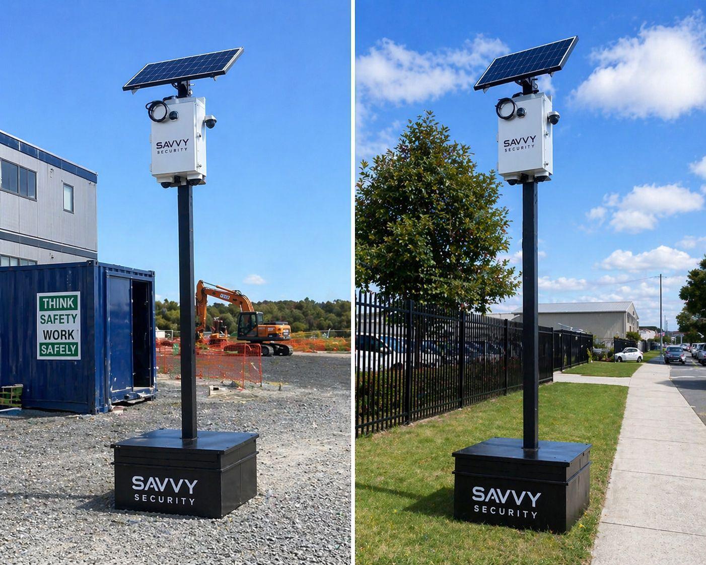 Savvy Security solar CCTV tower camera on a construction site